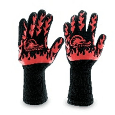 A pair of gloves with flames on them.