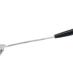 A grill brush with a black handle on a white background