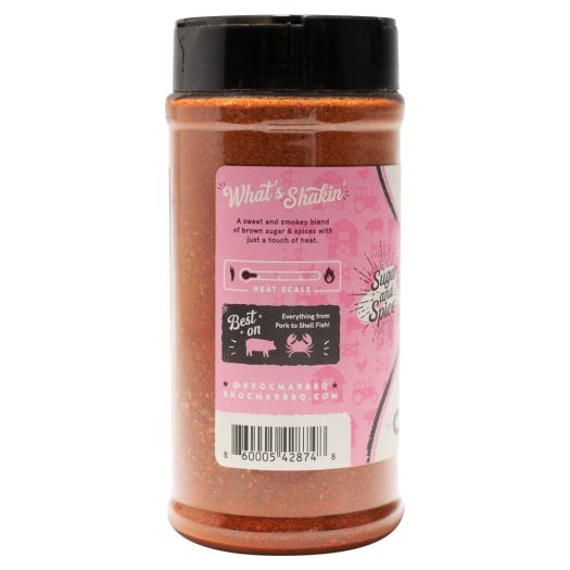 A jar of meat rub is shown on the back.