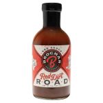 A bottle of red dirt road bbq sauce.