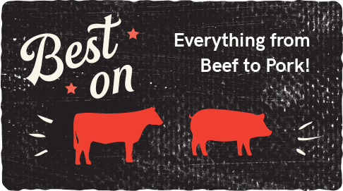A black background with red cows and the words " best on " written in white.