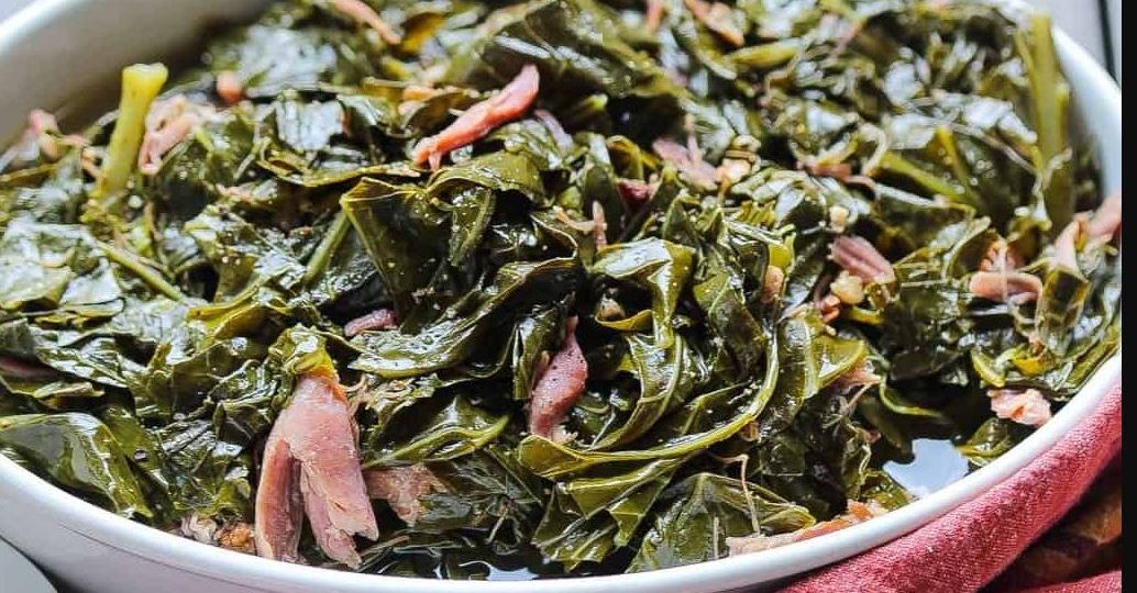Southern Collard Greens in a white beveled plate