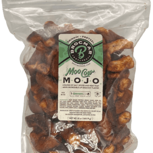 A bag of Moo Cow Mojo Drinking Pretzel Pieces