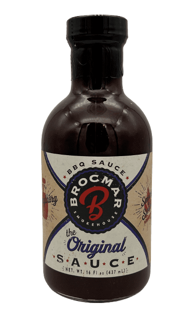 A bottle of brocmar bbq sauce.