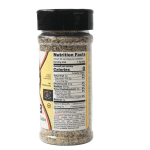 A jar of seasoning with the label for nutrition facts.